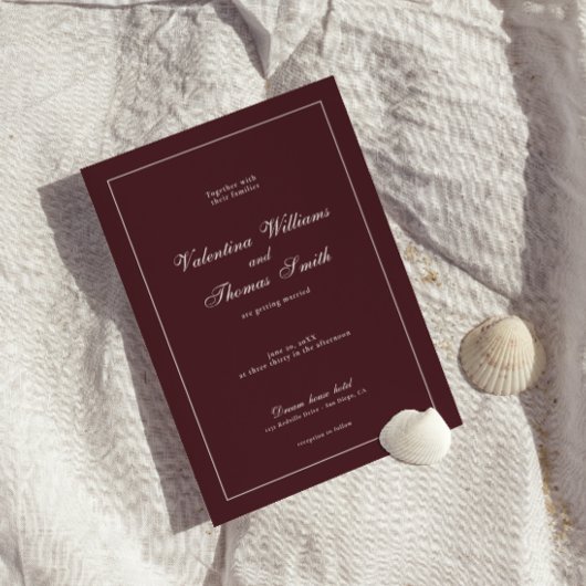 Modern Burgundy Wedding Invitation Kaart
