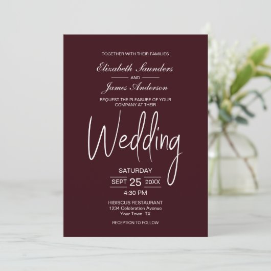 Modern Burgundy Wedding Kaart (Staand voorkant)
