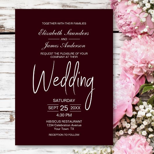 Modern Burgundy Wedding Kaart