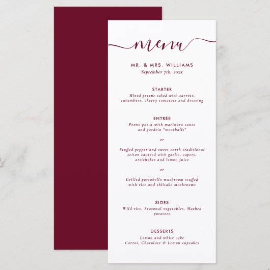 Modern Burgundy Wedding Menu (Voorkant / Achterkant)