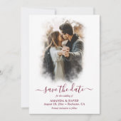 Modern Burgundy Wedding Photo Save the Date (Voorkant)