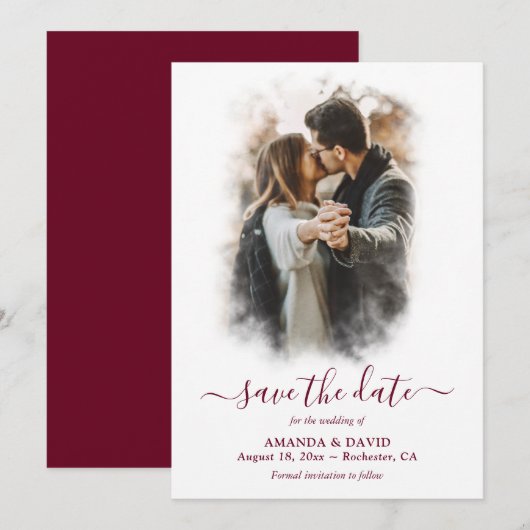 Modern Burgundy Wedding Photo Save the Date (Voorkant / Achterkant)