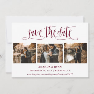 Modern Burgundy Wedding Photo Save the Date