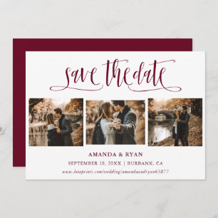 Modern Burgundy Wedding Photo Save the Date