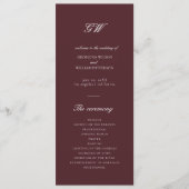 Modern Burgundy Wedding Program Programmakaart (Voorkant)