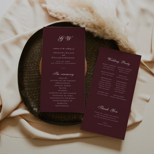 Modern Burgundy Wedding Program Programmakaart