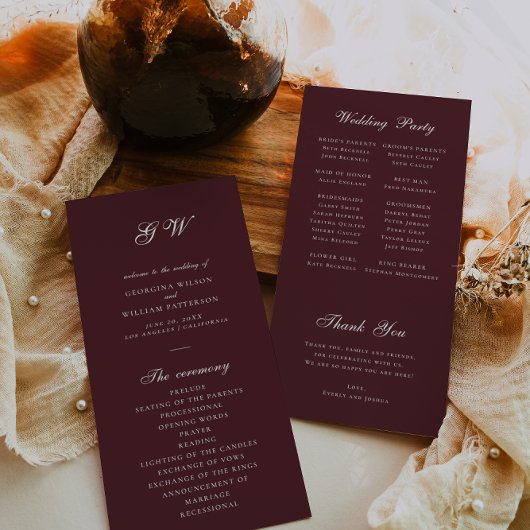 Modern Burgundy Wedding Program Programmakaart