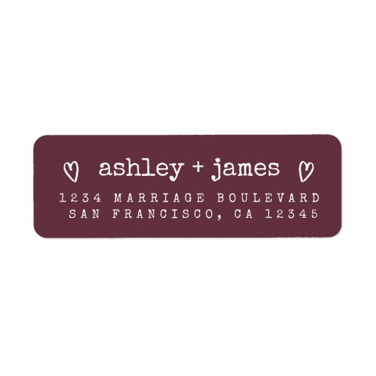 Modern Burgundy Wedding Return Address Etiket (Voorkant)