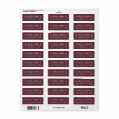 Modern Burgundy Wedding Return Address Etiket (Full Sheet)