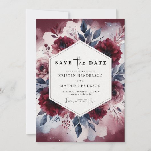 Modern Burgundy Wedding Save The Date (Voorkant)