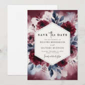 Modern Burgundy Wedding Save The Date (Voorkant / Achterkant)
