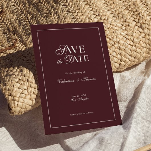Modern Burgundy Wedding Save the Date Kaart