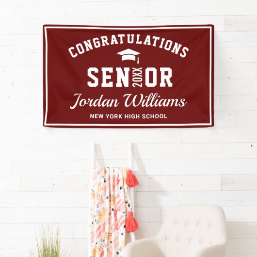 Modern Burgundy White 2023 Graduation Party Spandoek (Insitu)