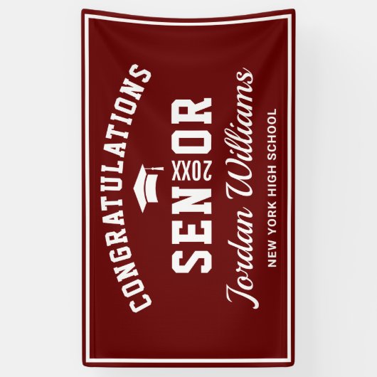 Modern Burgundy White 2023 Graduation Party Spandoek (Verticaal)