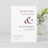 Modern Burgundy & White Ampersand Foto Save The Date (Staand voorkant)