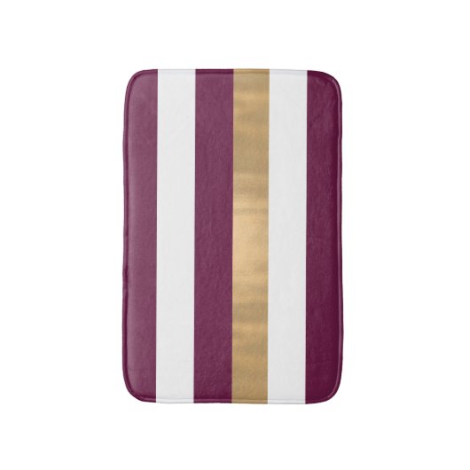 Modern Burgundy White en Gold Striped Bath Mat (Voorkant Verticaal)