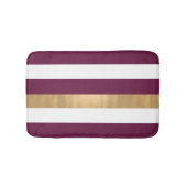 Modern Burgundy White en Gold Striped Bath Mat (Voorkant)