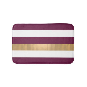 Modern Burgundy White en Gold Striped Bath Mat
