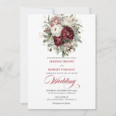 Modern Burgundy White Floral Gold Wedding Invite Kaart (Voorkant)
