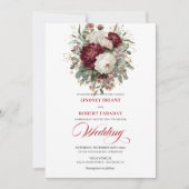 Modern Burgundy White Gold Floral Wedding Invite Kaart (Voorkant)