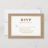 Modern Burgundy White Gold Kraft RSVP Kaartje (Voorkant)