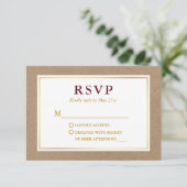 Modern Burgundy White Gold Kraft RSVP Kaartje (Staand voorkant)
