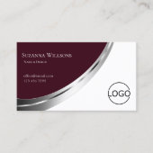 Modern Burgundy White met Silver Decor en Logo Visitekaartje (Voorkant)