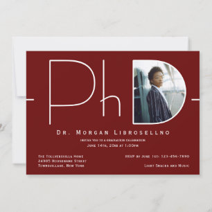 Modern Burgundy White Photo PhD Afstuderen Kaart