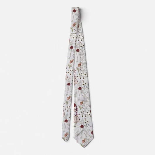 Modern Burgundy Wildflowers Boho Floral Stropdas (Achterkant)