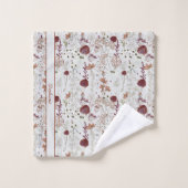 Modern Burgundy Wildflowers | Elegant Boho Floral Bad Handdoek (Wasdoekje)