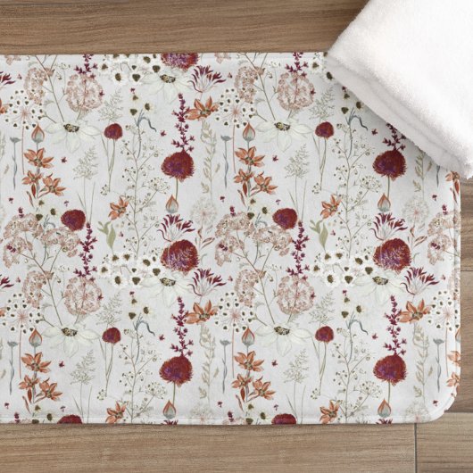 Modern Burgundy Wildflowers | Elegant Boho Floral Badmat