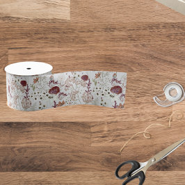 Modern Burgundy Wildflowers | Elegant Boho Floral  Grosgrain Lint
