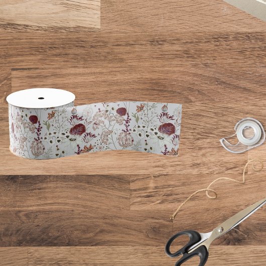 Modern Burgundy Wildflowers | Elegant Boho Floral Grosgrain Lint