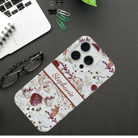 Modern Burgundy Wildflowers | Elegant Boho Floral iPhone Hoesje