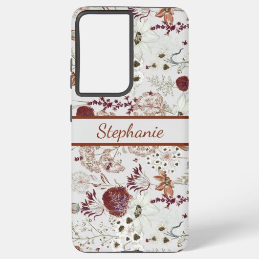 Modern Burgundy Wildflowers | Elegant Boho Floral  Samsung Galaxy Hoesje (Achterkant)