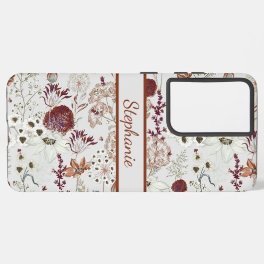 Modern Burgundy Wildflowers | Elegant Boho Floral  Samsung Galaxy Hoesje (Linkerkant)