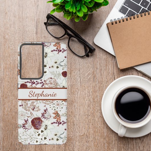 Modern Burgundy Wildflowers | Elegant Boho Floral  Samsung Galaxy Hoesje
