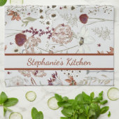 Modern Burgundy Wildflowers | Elegant Boho Floral Theedoek (Gevouwen)