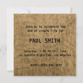 Modern Burlap Bachelor of Birthday Kaart (Achterkant)
