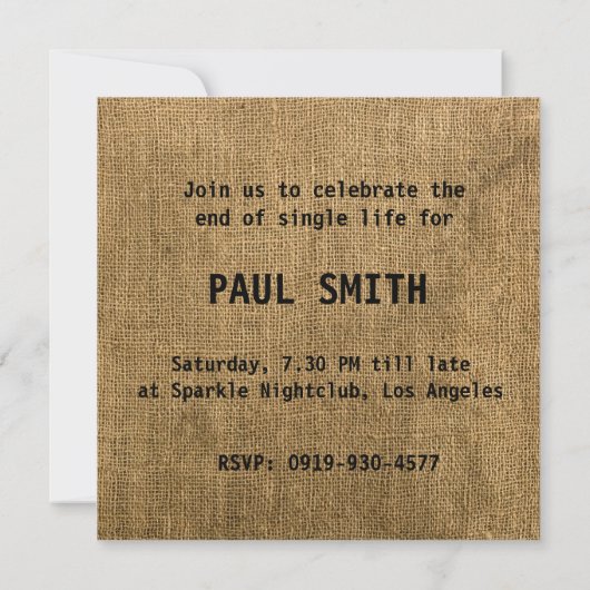Modern Burlap Bachelor of Birthday Kaart (Achterkant)