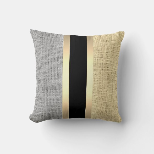 Modern Burlap Gold Striped Kussen (Voorkant)