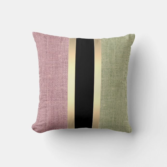 Modern Burlap Gold Striped Kussen (Voorkant)