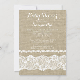 Modern Burlap & Lace Baby shower Invitation Kaart