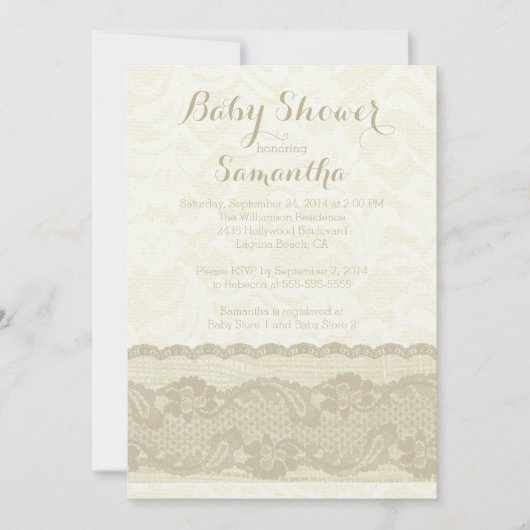 Modern Burlap & Lace Baby shower Invitation Kaart (Voorkant)