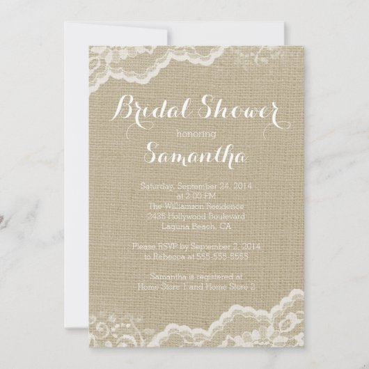 Modern Burlap & Lace Bridal Shower Kaart (Voorkant)