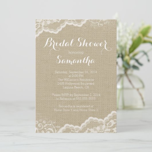 Modern Burlap & Lace Bridal Shower Kaart (Staand voorkant)