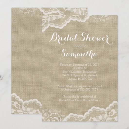 Modern Burlap & Lace Bridal Shower Kaart (Voorkant / Achterkant)