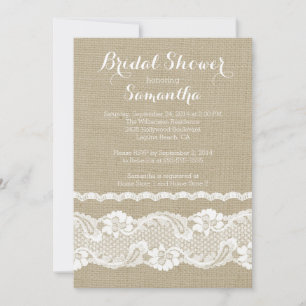 Modern Burlap & Lace Bridal Shower Kaart