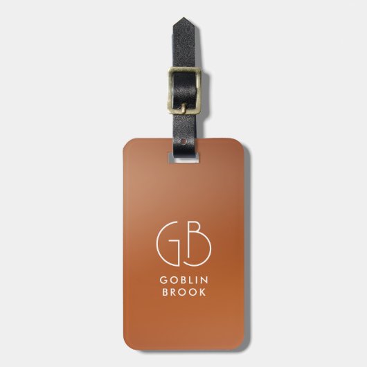 Modern Burnt Orange Metallic Monogram Brushed Bagagelabel (Voorkant verticaal)
