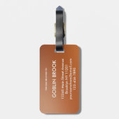 Modern Burnt Orange Metallic Monogram Brushed Bagagelabel (Achterkant verticaal)